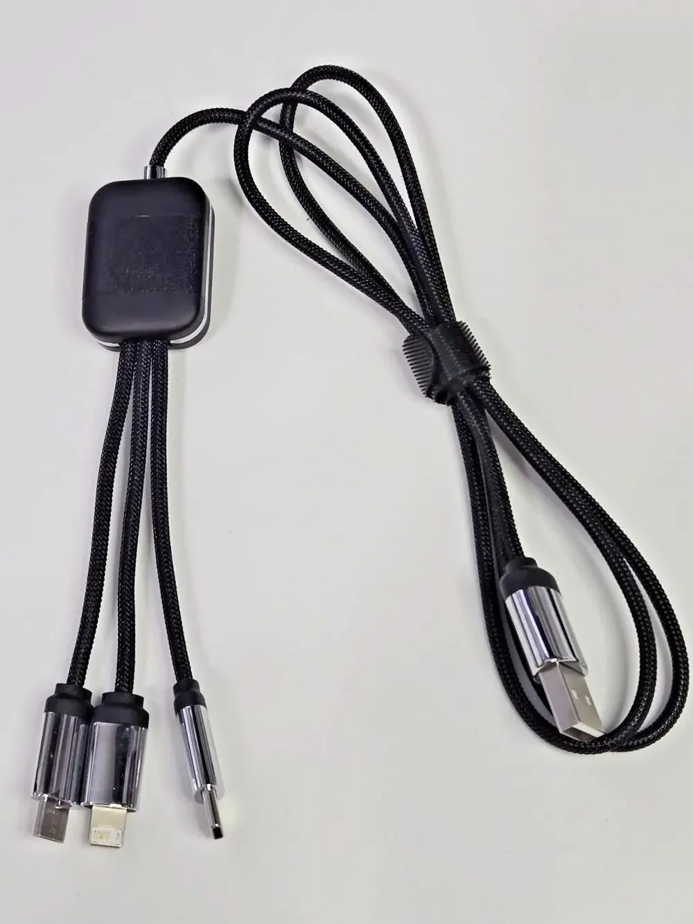 3-in-1 USB Charging Cable Hub Braided | USB-C 8-Pin Micro-USB | Overstock Black